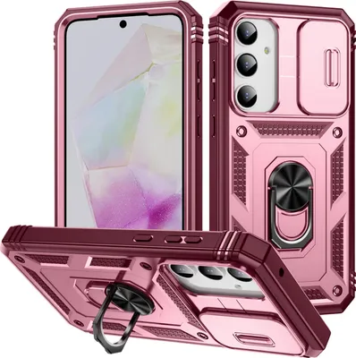 Produktbild von Hülle für Samsung Galaxy A35, Schiebe Kamera Schutz Stoßfest Schutzhülle mit Ringhalterung Ständer Rosa