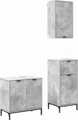 Produktbild von vidaXL Badezimmermöbel Set mit Regal 3 pcs Betongrau Holzwerkstoff