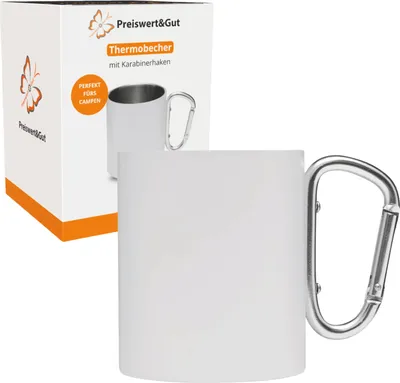 Produktbild von Thermobecher aus Edelstahl für Kaffee to go – ideal für Camping, Arbeit und überall unterwegs Edelstahl Becher mit 300 ml Füllmenge, doppelwandig und mit Karabinerhaken