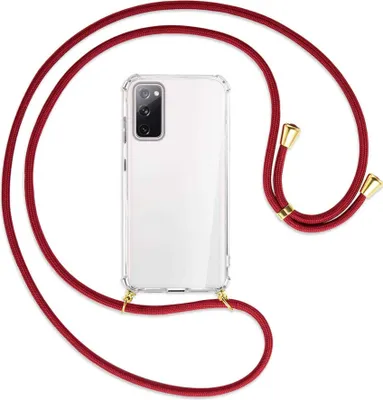 Produktbild von Handykette Backcover-Schutzhülle mit Band (Metall goldfarben) für Samsung Galaxy S20 FE / Lite - dunkelrot