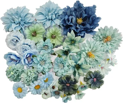 Productafbeelding van Kunstbloemkoppen, blauw, 32 stuks, voor decoratie en knutselen