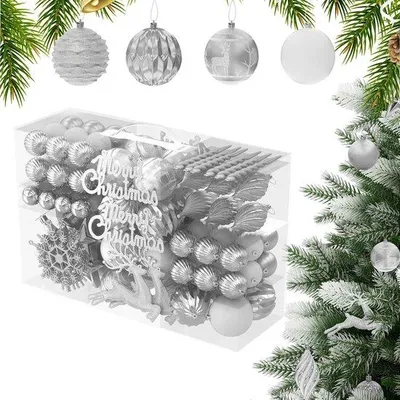Produktbild von Weihnachtskugeln Set mit 108 silberfarbenen Dekokugeln - Festliche Baumdekoration