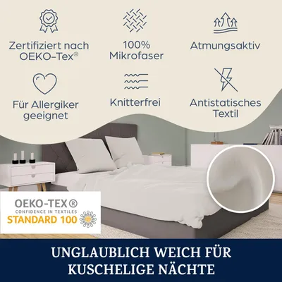 Imagen del producto de sleepwise, juego de sábanas de 240x220 para verano, 3 piezas.  ÖKO-TEX, increíblemente suave, transpirable, sin necesidad de planchado y resistente a las arrugas. Juego de sábanas de microfibra cepillada que incluye un cubrecolchón y dos fundas de almohada de 65x65 cm, color beige claro