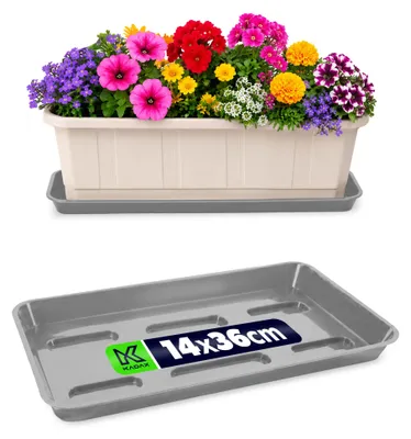 Produktbild von KADAX Untersetzer 40 cm für Blumenkasten, rechteckig Blumenuntersetzer aus Kunststoff, Blumentopfuntersetzer für Balkonkasten, Pflanzenuntersetzer für Balkon & Fensterbank (Hellgrau)
