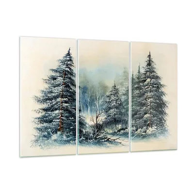 Produktbild von Bilder auf glas - 3 Teile - Schnee Fichten Wald - 105x70cm - Glasbilder - Wandbilder - Bilder - zum Aufhängen bereit - Wanddekoration aus Glas - Glas Bilder - Wandbild auf Glas - GCE105x70-4641