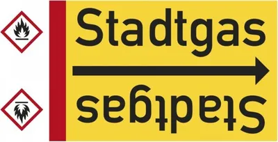 Produktbild von Dreifke® Rohrleitungsband Stadtgas, DIN 2403, ab Ø 15mm, gelb/schwarz, 33m/Rolle