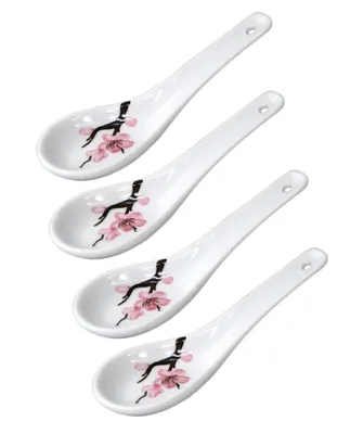 Produktbild von 4er-Set [ SAKURA ] Reislöffel / Suppenlöffel / Keramik Löffel 14 cm / 4 Löffel