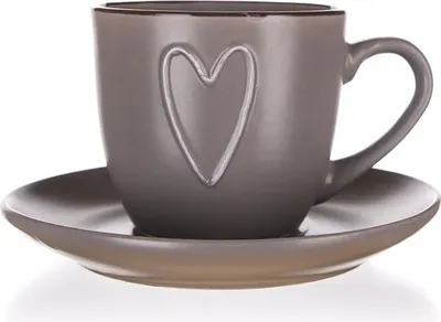 Produktbild von Kaffeetasse mit Untertasse, Keramik, Herzen Braun 260 ml