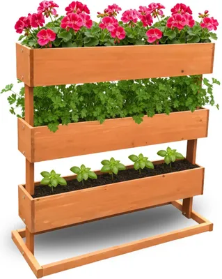 Produktbild von Coemo Mittleres Vertikalbeet Braun Hochbeet 3 Etagen inkl. Pflanzfolie 75x30x75