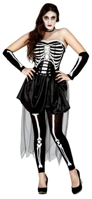 Produktbild von trägerloses Skelett Kleid Kostüm für Damen Gr. M und L, Größe:L