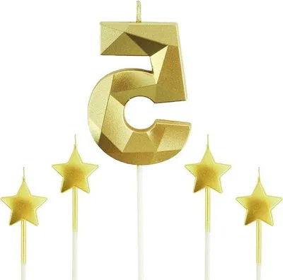 Image de Bougies d'anniversaire dorées en forme de chiffres 1, 3, 5 - 4 pièces