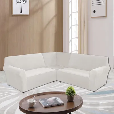 Produktbild von Topchances Samt Sofabezug L Form 5 Sitzer Ecksofabezug 3-teilig Stretch Sofa Überzug für L-förmige Sofamöbel dick weich waschbar Ecksofahusse,Weiß