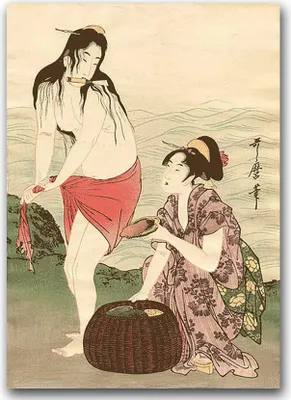 Produktbild von Poster - Canvas - Leinwand - 59,4 cm x 84,1 cm - Fotoposter - Leinwandkunst - Abalone Divers Kitagawa Utamaro ukiyoe