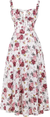 Produktbild von ASKSA Damen Sommer y aermellos Spaghettitraeger Boho Blumen Lang Kleid mit Schlitz (Rot,L)