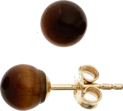 Produktbild von Ohrstecker Stecker mit Tigerauge Kugel 6,2mm braun 333 Gold Gelbgold