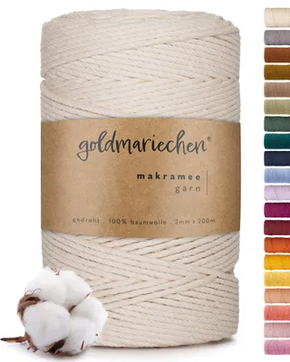 Produktbild von Makramee Garn (Naturell) 3mm x 200m - 100% Baumwolle - Makrameegarn Baumwollgarn für DIY-Deko Wandbehang, Blumenampel, Vorhang, Traumfänger