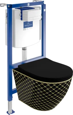 Produktbild von DOMINO Villeroy&Boch ViConnect H112 Vorwandelement Unterputz WC mit Bedienplatte + Wand Hänge Tiefspül WC Sofi Slim Black Night Spülrandlos | WC Set |