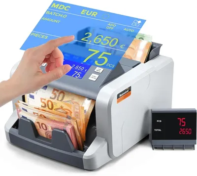 Produktbild von Professioneller Banknotenzählgerät, Wertzählfunktion für gemischte Sorten, Geldzählmaschine mit Falscherkennungsfunktion (1CIS/UV/IR/MG), Banknotenzählgerät mit Touchscreen