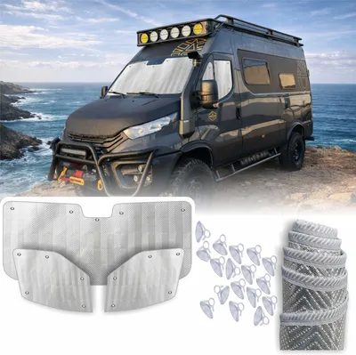 Produktbild von MJS Innen Thermomatten Set kompatibel mit Iveco Daily 2014–2026 (3-teilig) Thermo-Isolierung & Frontscheiben-Sonnenschutz