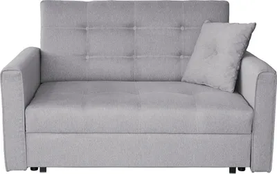 A light gray sofa bed is shown from the front against a white background.