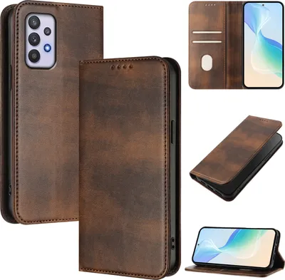 Image de Etui pour Samsung Galaxy A32 4G, étui en cuir vintage avec protection RFID, fentes pour cartes, support Marron