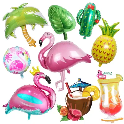 8 Hawaii Folienballons – Flamingo, Ananas, Kokosnuss – Party Deko