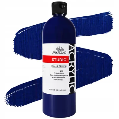 Produktbild von Phoenix Acrylfarbe 500ml – 450 Phthalo Blau – Künstlerfarbe Studio Qualität – Hohe Pigmentierung & Deckkraft – Wasserfest für Leinwand, Holz, Steine
