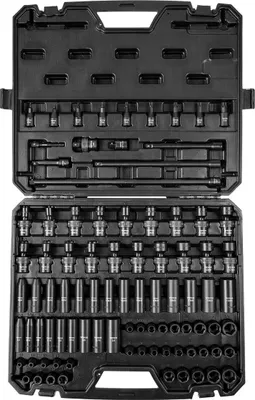 Produktbild von 3/8"-Antrieb-Schlagschraubendreher-Satz, 90-teiliger Steckschlüsselsatz SAE 1/4"-3/4" und metrisch 6-19 mm, 6-kant Cr-Mo-Legierungsstahl für Autoreparaturen, inklusive Verlängerungsstangen, Universalgelenkadapter, Aufbewahrungskoffer mit Verschluss