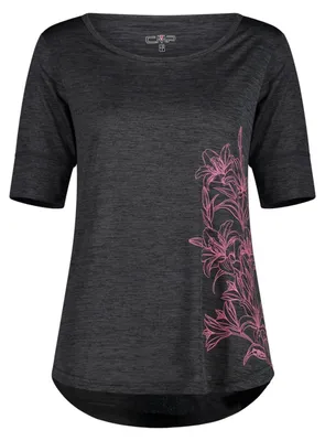 Immagine prodotto di Maglietta CMP Damen Melange, stampa, colore antracite melange-rosa fluo, taglia 36