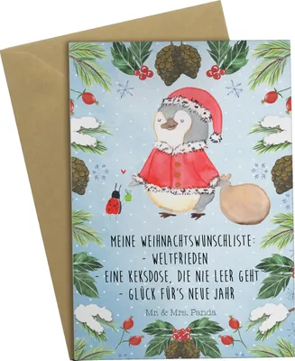 Produktbild von Mr. & Mrs. Panda Grußkarte Pinguin Nikolaus - Eisblau - Geschenk, Weihnachten, weihnachtskarten, einladungskarten, osterkarte, hochzeitskarten, Grußkarten