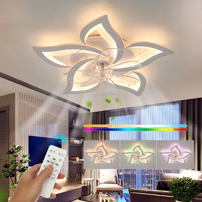 Produktbild von Leise Deckenventilator mit Beleuchtung, 60W LED Deckenleuchte 5000LM, LED Deckenbeleuchtung mit Ventilator,5 Lichter Design Deckenventilator