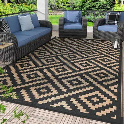 Immagine prodotto di Tappeto da esterno, ideale per campeggio o balcone, impermeabile, reversibile, in plastica effetto paglia, dimensioni 120x160 cm