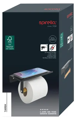 Produktbild von Spirella WC Rollenhalter "Tarek" Bambus Toilettenpapierhalter Klopapierhalter mit Smartphone Ablage zum kleben oder bohren Schwarz