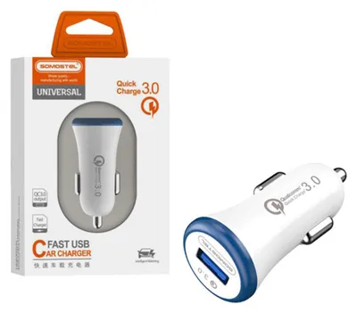 Obrázek produktu pro Nabíječka do auta Somostel s USB portem + USB kabel - Lightning, 3A, rychlé nabíjení
