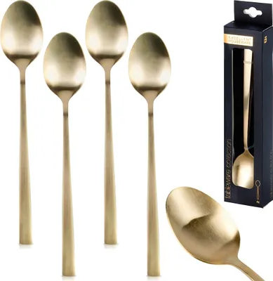 Produktbild von Lange Cocktail-Dessertlöffel für Getränke, Goldbesteck, Satin, 4 Stück, EXCELLENT HOUSEWARE 139769