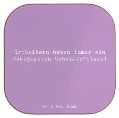 Produktbild von Mr. & Mrs. Panda Tassenuntersetzer Spruch Großeltern Süßigkeiten - Lavendeltraum - Geschenk, Weisheit, Geheimversteck, Untersetzer für Gläser, Generationen, Glas, Familie