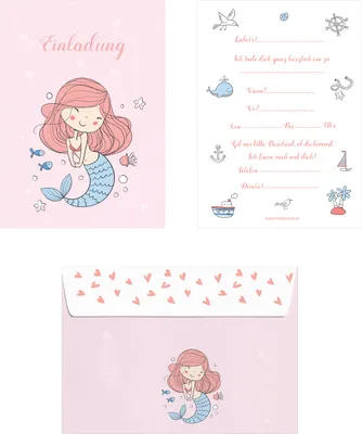 Produktbild von Friendly Fox Meerjungfrau Mädchen Einladung - 12 Meerjungfrau Einladungskarten zum Kindergeburtstag - Einladung Unterwasserwelt - Mädchen Geburtstag Einladung inkl. passende Umschläge