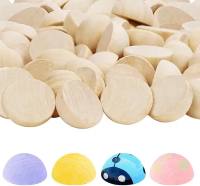 Productafbeelding van 100 stuks natuurlijke halfhouten ballen 25 mm onafgewerkte halfhouten ballen Mini halfhouten ballen gespleten houten ballen