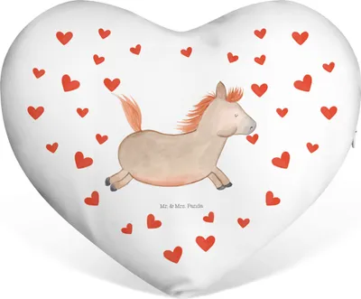 Produktbild von Mr. & Mrs. Panda Dekokissen Pferd Springen - Weiß - Geschenk, Bauernhof, Pferdestall, Stall, Herzkissen, Reiten, Partnerkissen, dekoartikel, Sofakissen, Kuschelkissen