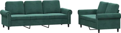 Image de vidaXL Ensemble de canapés 2 pièces avec coussins vert foncé velours