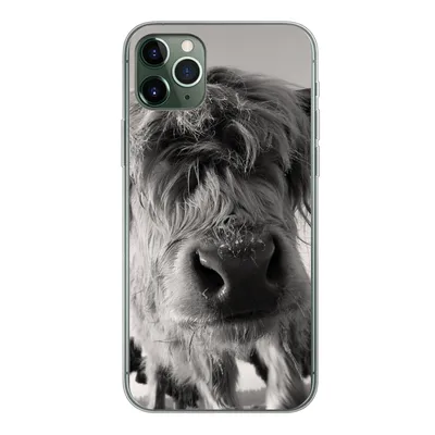Produktbild von MuchoWow® Handyhülle Schutzhülle Hülle für iPhone 11 Pro Max Schottischer Highlander - Schwarz - Weiß - Tiere Silikon Softcase Handy Hülle - Schutz