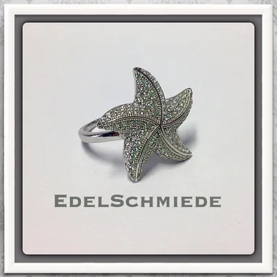 Produktbild von Edelschmiede925 Damenring 925 Silber als Seestern mit Zirkonia Ringgröße 60
