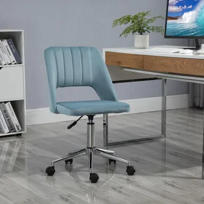 Immagine prodotto di Sedia da ufficio in velluto blu, regolabile in altezza, ergonomica e girevole, con rotelle