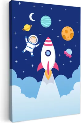 Produktbild von Wanddeko 60x90 cm - Kinder Jungen - Weltraum - Rakete, Wandbilder, Wanddeko Wohnzimmer, Bild