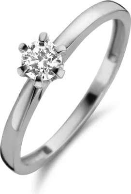 Produktbild von Neu Bling 9NBG-0633-58 Weißgold Solitär Ring mit Zirkonia - Frauen - Größe 58 - 4mm Zirkonia - 6 Beine Chaton Fassung - 14 Karat - Weißgold