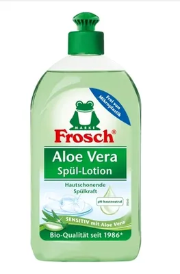 Produktbild von Frosch 1114453, Flüssigkeit, Grün, Aloe Vera, Flasche, 5 - 15% anionic surfactants, <5% amphoteric surfactants, non-ionic surfactants, preservatives..., Recommended dosage for 5 L of dishwashing water: not very dirty: 3 ml, dirty: 5 ml. Tip: Accurate...
