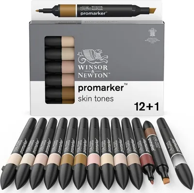 Zdjęcie produktu dla Markery alkoholowe WINSOR & NEWTON Promarker Fine & Chisel, 12+1szt SKIN TONES