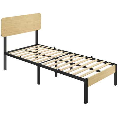 Produktbild von Bettgestell 90 x 200 cm mit Kopfteil, Plattformbett, Einzelbett mit Stauraum unter dem Bett