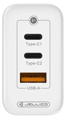 Produktbild von 65W USB-C Schnellladegerät PD mit 3-Ports Kompaktes Netzteil Universal mit Kabel – Typ-C Typ-C 2 Meter
