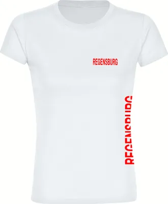 Produktbild von multifanshop Damen T-Shirt - Regensburg - Brust & Seite, weiß, Größe XXL